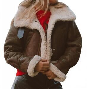 NEW RAISONNEL sugarwood sherpa lined coat in brown